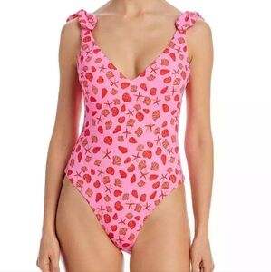 NWOT AQUA Swim Women's Pink Printed One Piece Swimsuit Size Medium Shells.